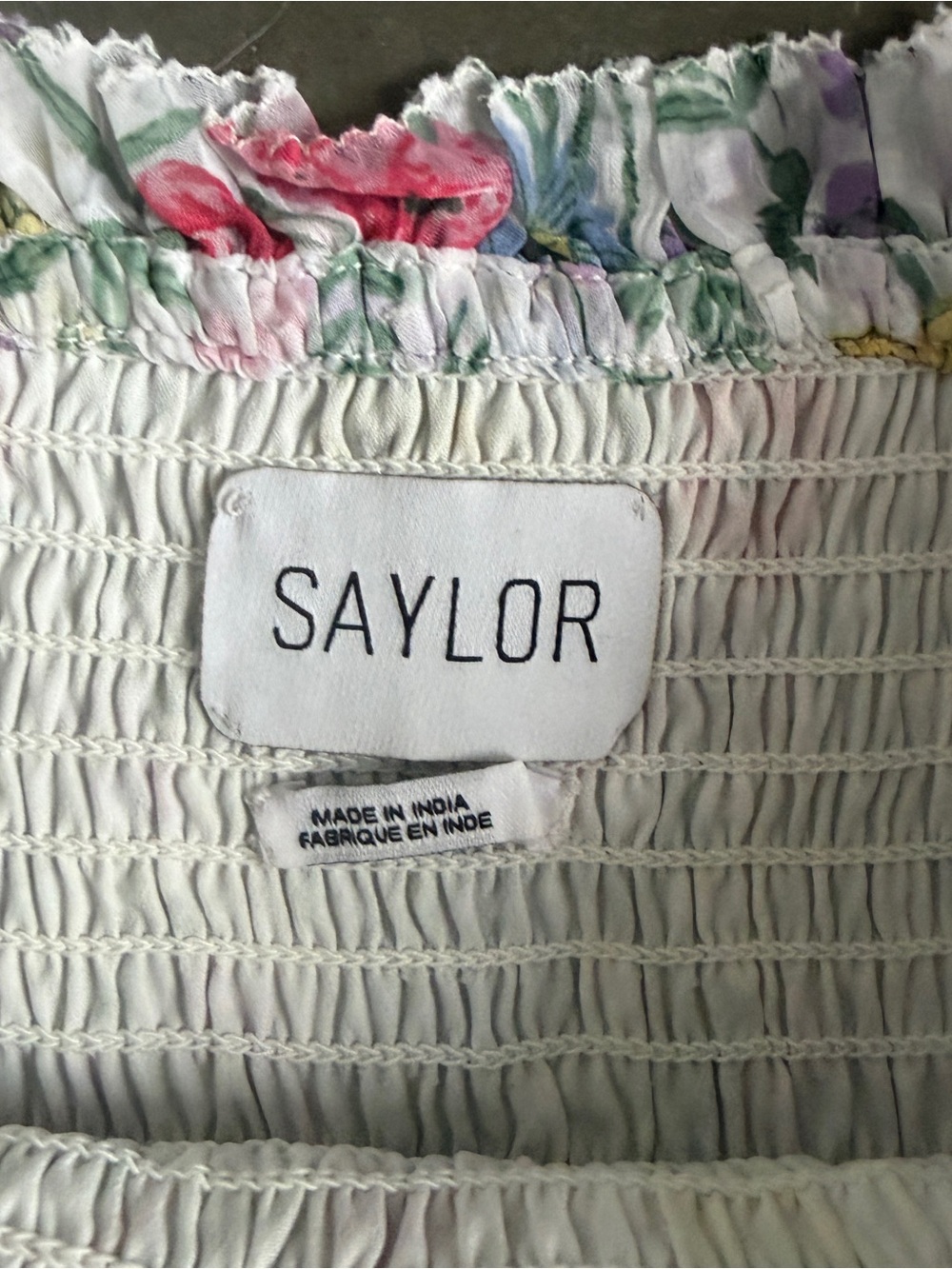 SAYLOR Floral Smocked Tiered Dress White Pink & Yellow Floral Ruffle Small - Picture 4 of 14